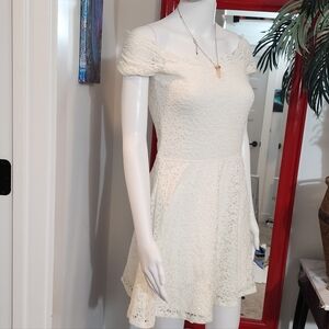 Hollister Cream Off-Shoulder Lace Mini Dress